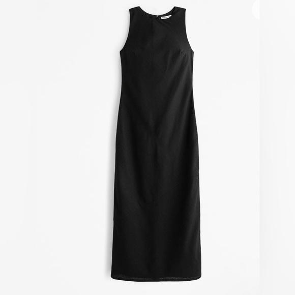NWOT Abercrombie & Fitch High-Neck Linen-Blend Maxi Dress in Black Size MP - Picture 5 of 13